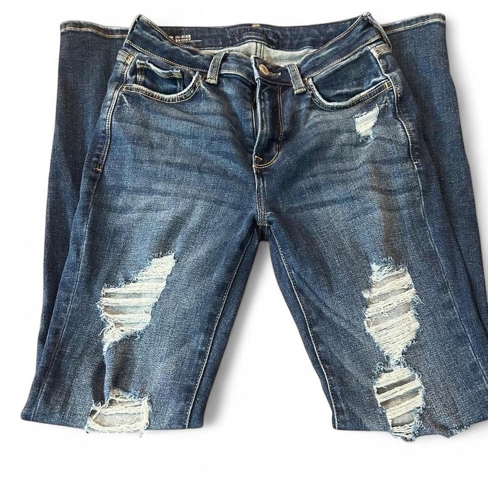 Arizona Jean Co Womens Hi-Rise Skinny Jeans Dark Wash Distressed Ripped Size 3